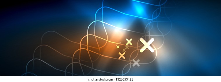 Neon glowing techno lines, hi-tech futuristic abstract background template with square shapes