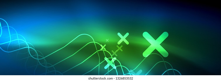 Neon glowing techno lines, hi-tech futuristic abstract background template with square shapes
