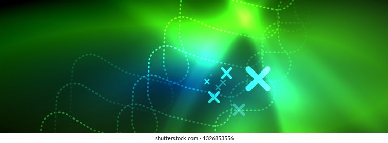 Neon glowing techno lines, hi-tech futuristic abstract background template with square shapes