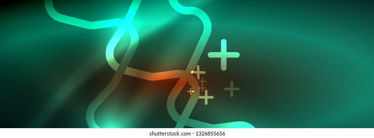 Neon glowing techno lines, hi-tech futuristic abstract background template with square shapes