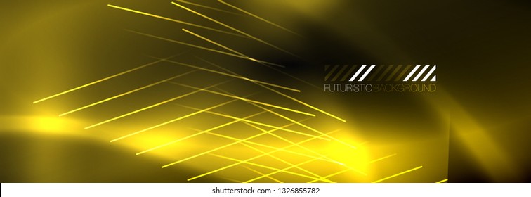 Líneas tecno brillantes neón, plantilla de fondo abstracto de alta tecnología futurista con líneas. Ilustración del vector