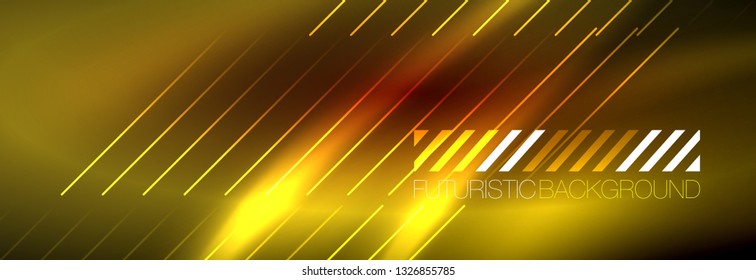 Neon glowing techno lines, hi-tech futuristic abstract background template with lines. Vector illustration
