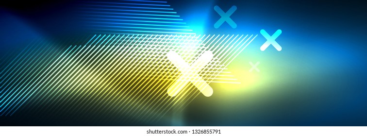 Neon glowing techno lines, hi-tech futuristic abstract background template with lines. Vector illustration