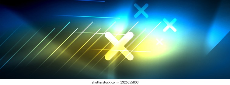 Neon glowing techno lines, hi-tech futuristic abstract background template with lines. Vector illustration