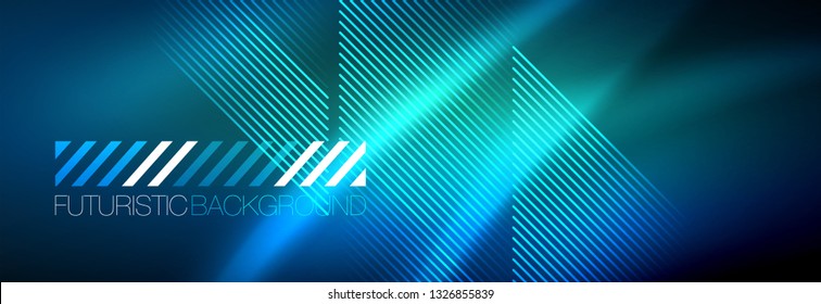 Neon glowing techno lines, hi-tech futuristic abstract background template with lines. Vector illustration