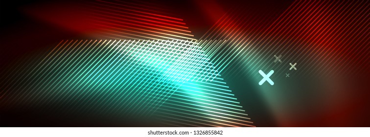 Neon glowing techno lines, hi-tech futuristic abstract background template with lines. Vector illustration