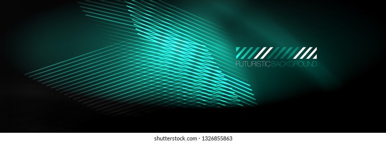 Líneas tecno brillantes neón, plantilla de fondo abstracto de alta tecnología futurista con líneas. Ilustración del vector