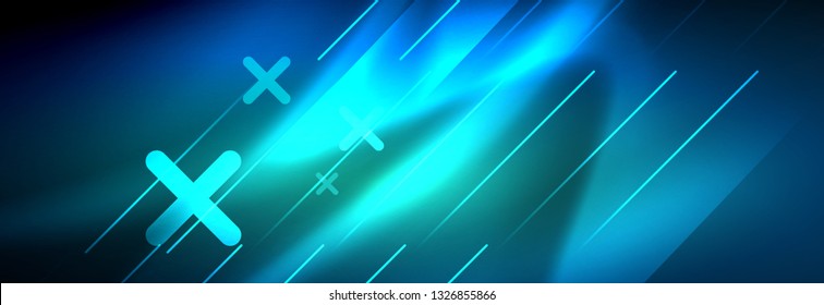 Neon glowing techno lines, hi-tech futuristic abstract background template with lines. Vector illustration