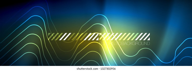 Neon glowing techno lines, hi-tech futuristic abstract background template with square shapes