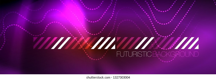 Neon glowing techno lines, hi-tech futuristic abstract background template with square shapes