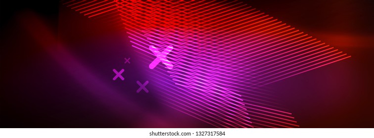 Neon glowing techno lines, hi-tech futuristic abstract background template with lines. Vector illustration