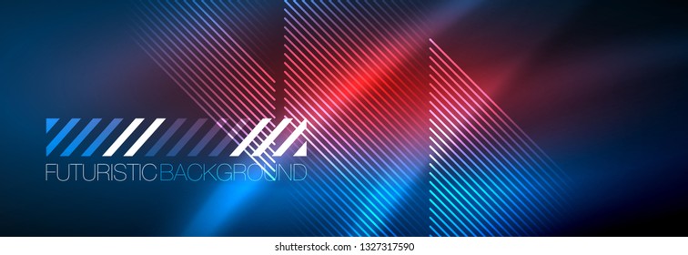 Neon glowing techno lines, hi-tech futuristic abstract background template with lines. Vector illustration