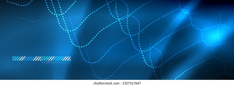 Neon glowing techno lines, hi-tech futuristic abstract background template with square shapes