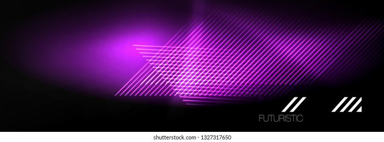 Neon glowing techno lines, hi-tech futuristic abstract background template with lines. Vector illustration