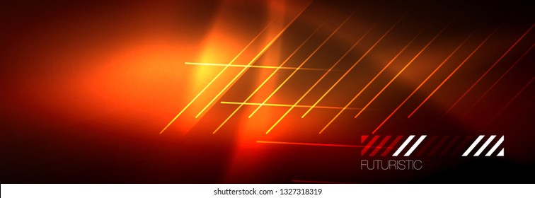 Líneas tecno brillantes neón, plantilla de fondo abstracto de alta tecnología futurista con líneas. Ilustración del vector