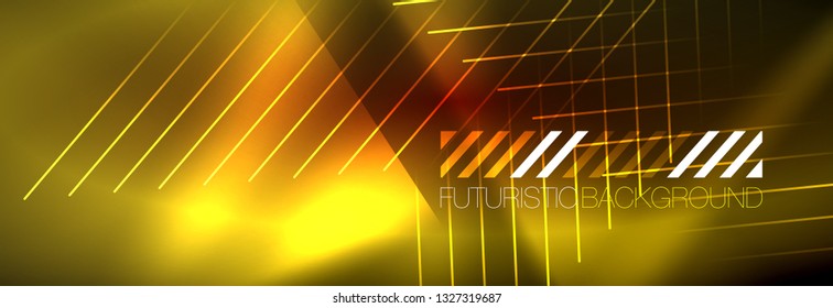 Neon glowing techno lines, hi-tech futuristic abstract background template with lines. Vector illustration