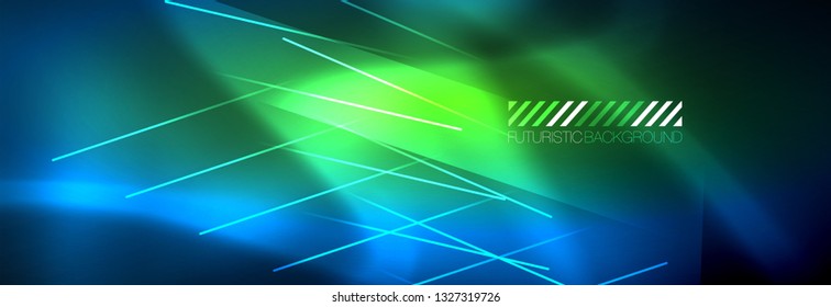 Líneas tecno brillantes neón, plantilla de fondo abstracto de alta tecnología futurista con líneas. Ilustración del vector