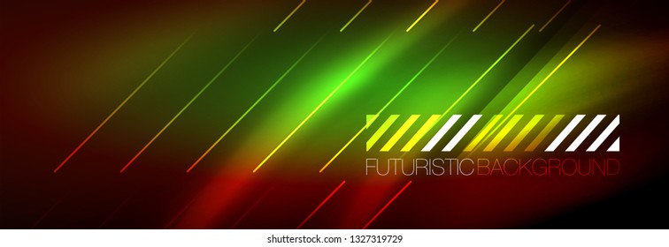 Líneas tecno brillantes neón, plantilla de fondo abstracto de alta tecnología futurista con líneas. Ilustración del vector