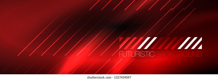 Líneas tecno brillantes neón, plantilla de fondo abstracto de alta tecnología futurista con líneas. Ilustración del vector