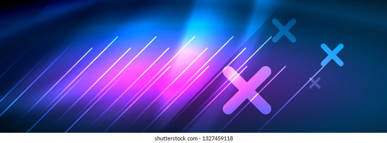 Líneas tecno brillantes neón, plantilla de fondo abstracto de alta tecnología futurista con líneas. Ilustración del vector