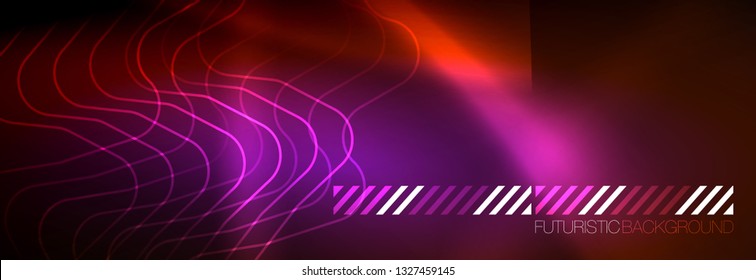 Neon glowing techno lines, hi-tech futuristic abstract background template with square shapes