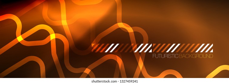 Neon glowing techno lines, hi-tech futuristic abstract background template with square shapes