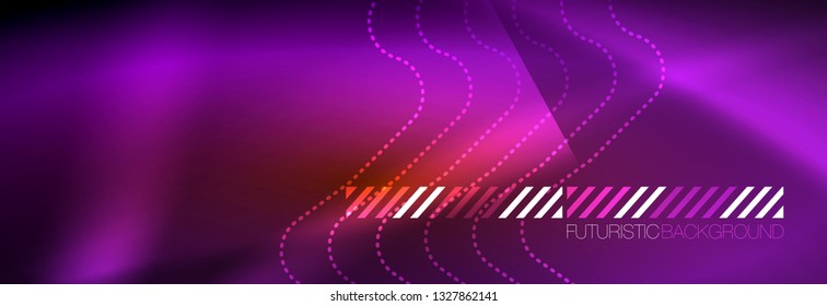 Neon glowing techno lines, hi-tech futuristic abstract background template with square shapes