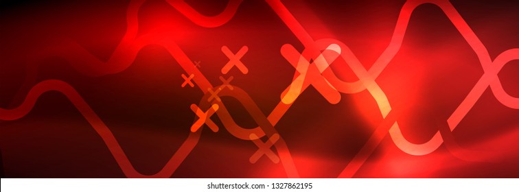 Neon glowing techno lines, hi-tech futuristic abstract background template with square shapes