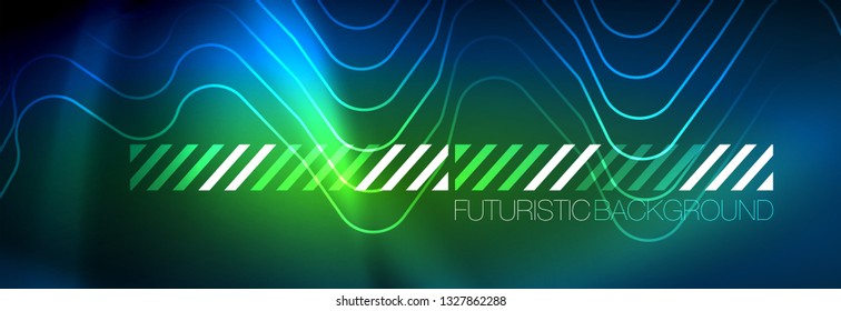 Líneas tecno brillantes de neón, plantilla de fondo abstracto de alta tecnología futurista con formas cuadradas