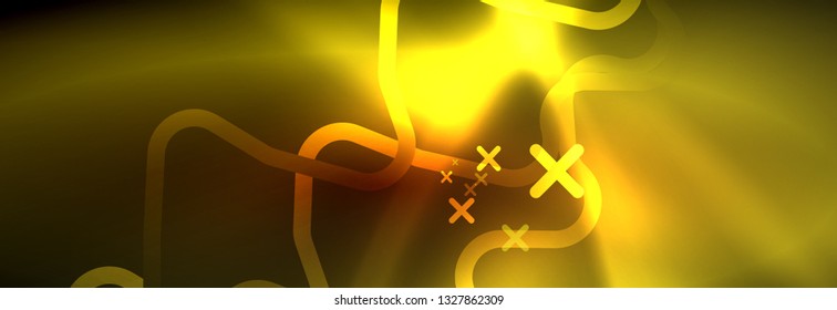 Neon glowing techno lines, hi-tech futuristic abstract background template with square shapes