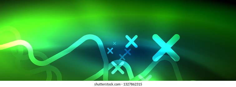 Neon glowing techno lines, hi-tech futuristic abstract background template with square shapes