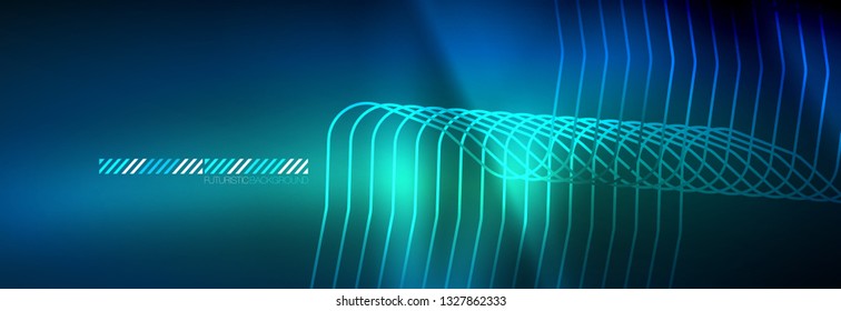 Neon glowing techno lines, hi-tech futuristic abstract background template with square shapes