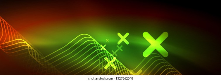 Neon glowing techno lines, hi-tech futuristic abstract background template with square shapes