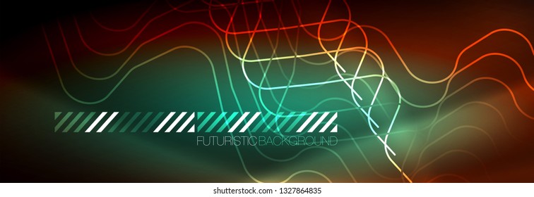 Neon glowing techno lines, hi-tech futuristic abstract background template with square shapes