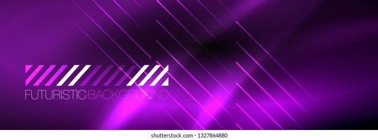 Neon linhas de tecno brilhantes, modelo de fundo abstrato futurista de alta tecnologia com linhas. Ilustração vetorial