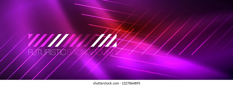 Neon glowing techno lines, hi-tech futuristic abstract background template with lines. Vector illustration