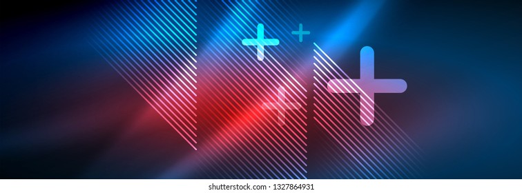 Líneas tecno brillantes neón, plantilla de fondo abstracto de alta tecnología futurista con líneas. Ilustración del vector