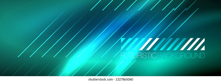 Líneas tecno brillantes neón, plantilla de fondo abstracto de alta tecnología futurista con líneas. Ilustración del vector