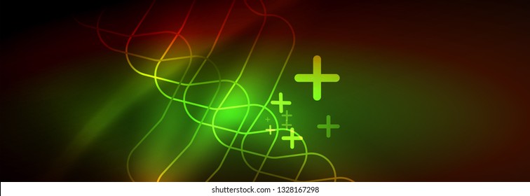 Neon glowing techno lines, hi-tech futuristic abstract background template with square shapes