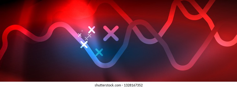 Neon glowing techno lines, hi-tech futuristic abstract background template with square shapes