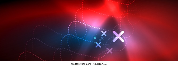 Neon glowing techno lines, hi-tech futuristic abstract background template with square shapes