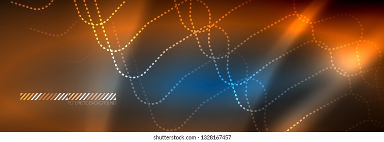 Neon glowing techno lines, hi-tech futuristic abstract background template with square shapes