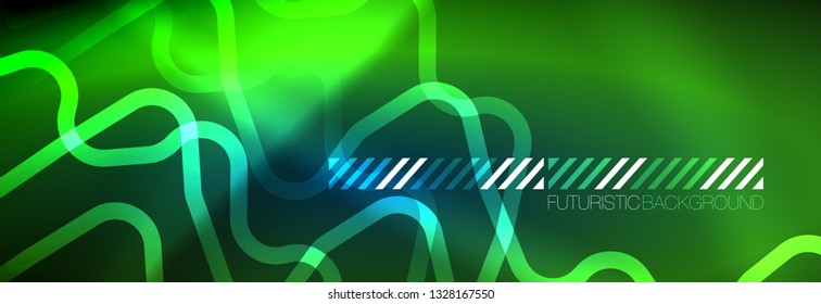 Neon glowing techno lines, hi-tech futuristic abstract background template with square shapes