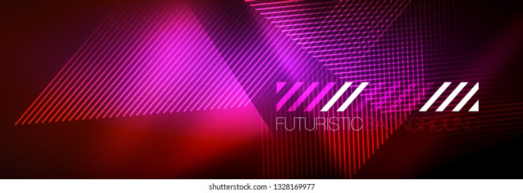 Neon glowing techno lines, hi-tech futuristic abstract background template with lines. Vector illustration