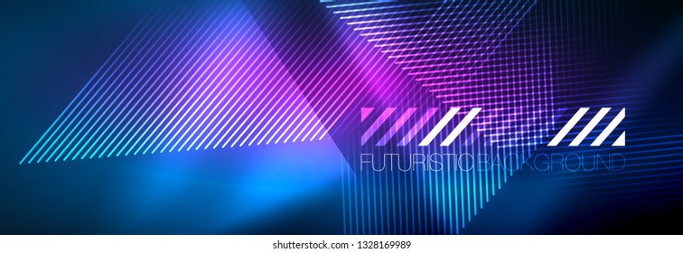Líneas tecno brillantes neón, plantilla de fondo abstracto de alta tecnología futurista con líneas. Ilustración del vector