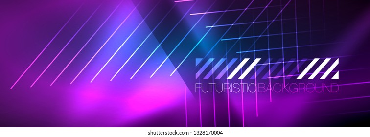 Neon glowing techno lines, hi-tech futuristic abstract background template with lines. Vector illustration