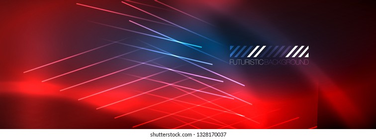 Neon glowing techno lines, hi-tech futuristic abstract background template with lines. Vector illustration