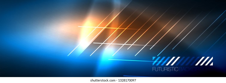 Neon glowing techno lines, hi-tech futuristic abstract background template with lines. Vector illustration