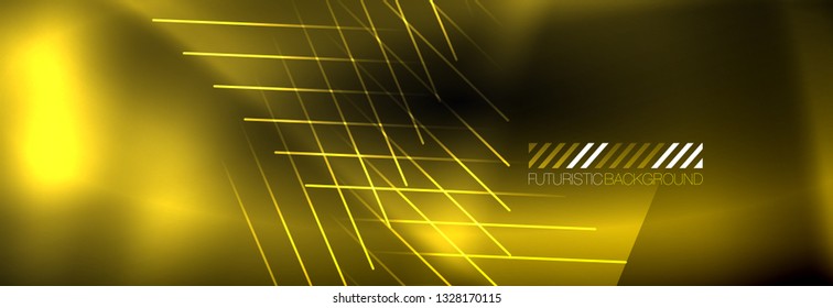 Neon glowing techno lines, hi-tech futuristic abstract background template with lines. Vector illustration