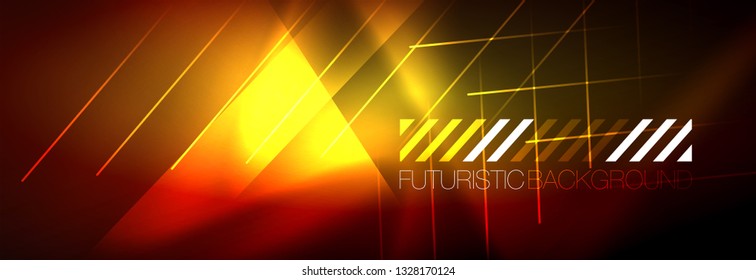 Neon glowing techno lines, hi-tech futuristic abstract background template with lines. Vector illustration